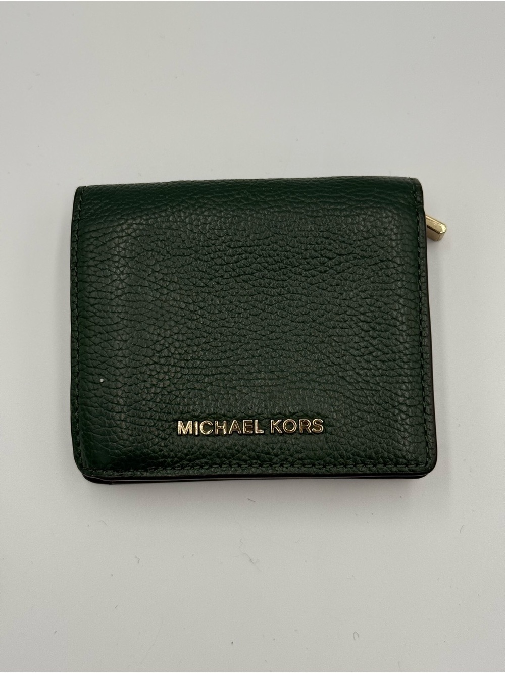 Michael Kors Dark Green Pebbled Leather Wallet with Gold Logo
